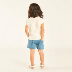 Short en jean avec broderie fleurs pour bébé fille