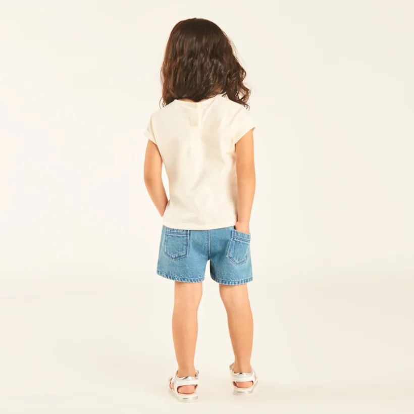 Short en jean avec broderie fleurs pour bébé fille