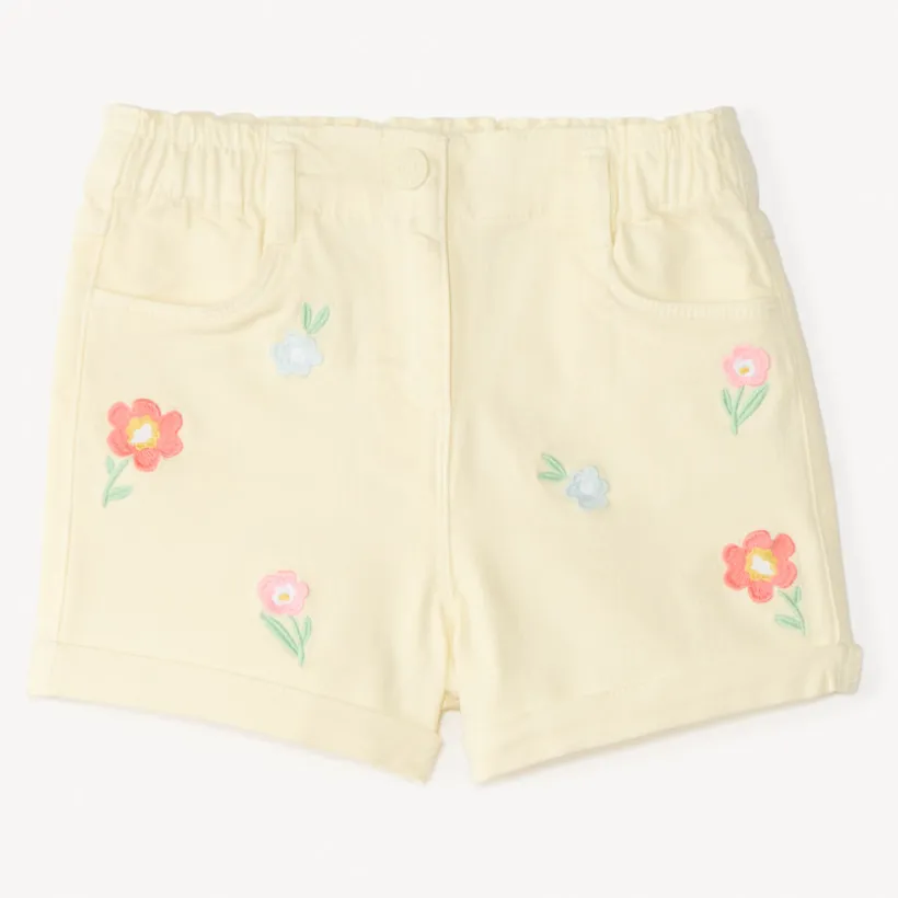 Short en jean avec broderies fleuries pour fille