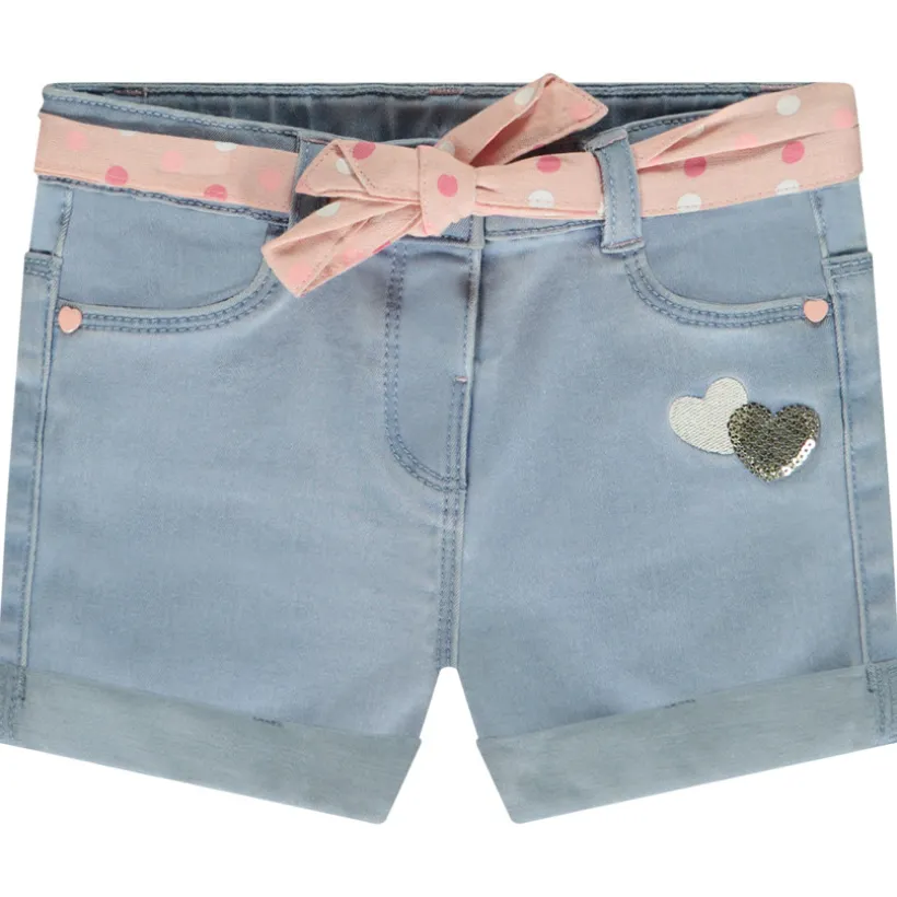Short en jean avec ceinture à nouer et sequins pour bébé fille