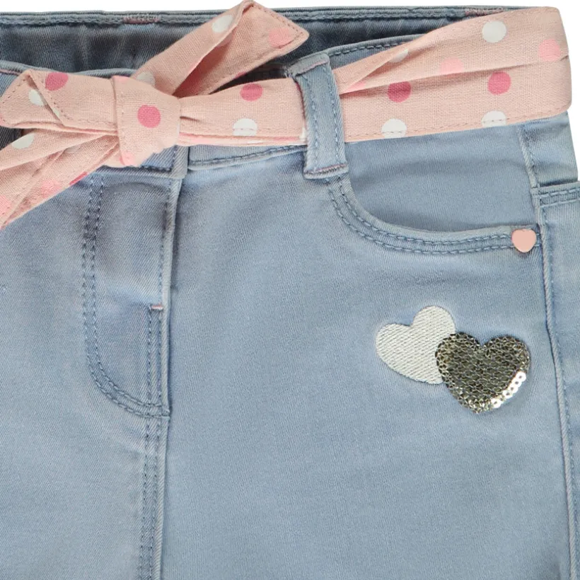 Short en jean avec ceinture à nouer et sequins pour bébé fille