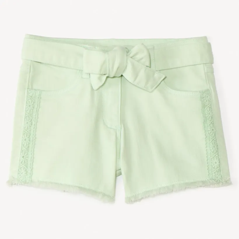 Short en jean avec détails brodés et ceinture à nouer pour fille