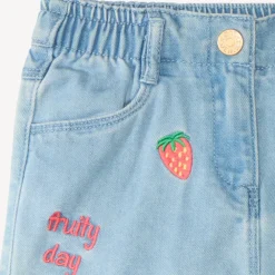 Short en jean broderie fraises et cerises pour fille