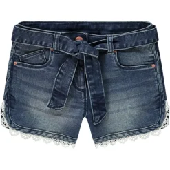 Short en jean délavé avec finition dentelle pour fille