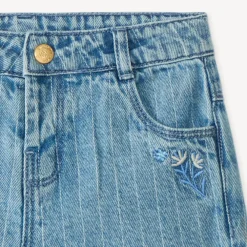 Short en jean à rayures surpiquées et broderie fleurs pour bébé fille