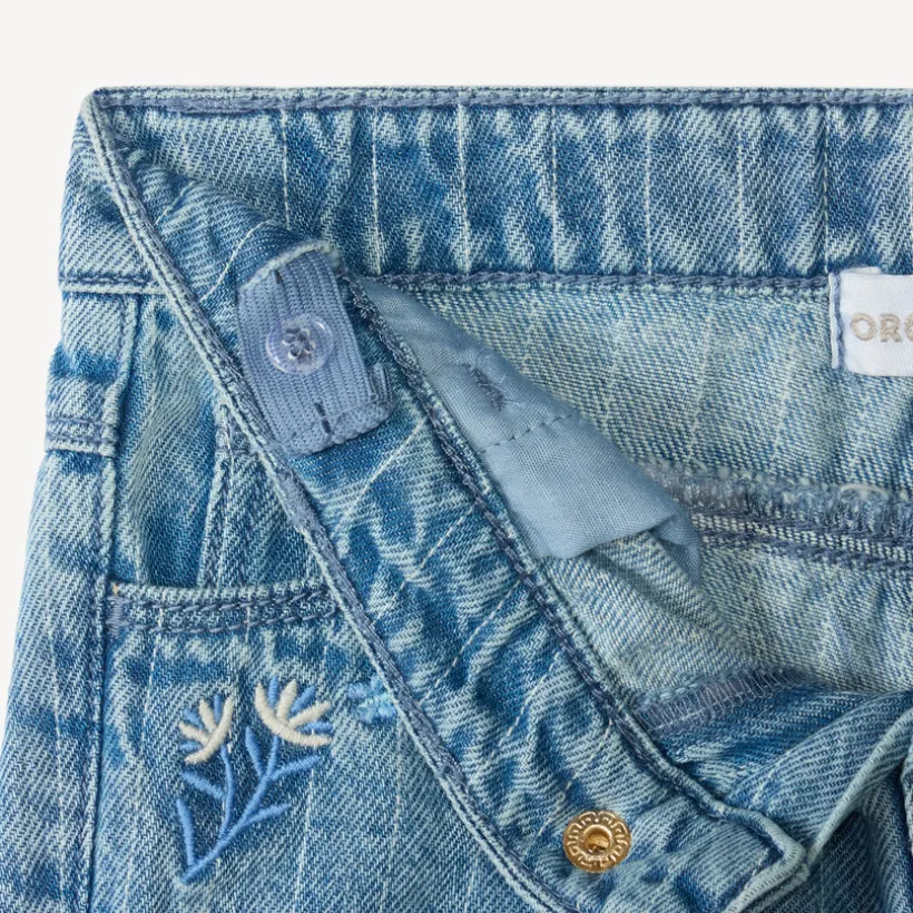 Short en jean à rayures surpiquées et broderie fleurs pour bébé fille