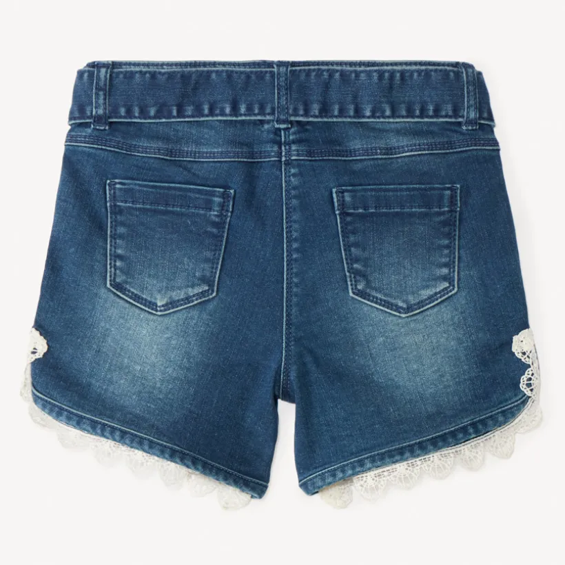 Short en jeans avec ceinture à nouée et détail en dentelles pour fille