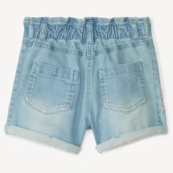 Short en jean taille élastique broderie nœuds pour fille