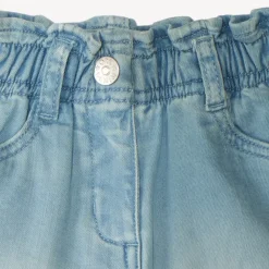 Short en jean taille élastique broderie nœuds pour fille