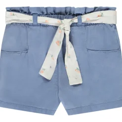 Short en toile avec ceinture à nouer pour bébé fille