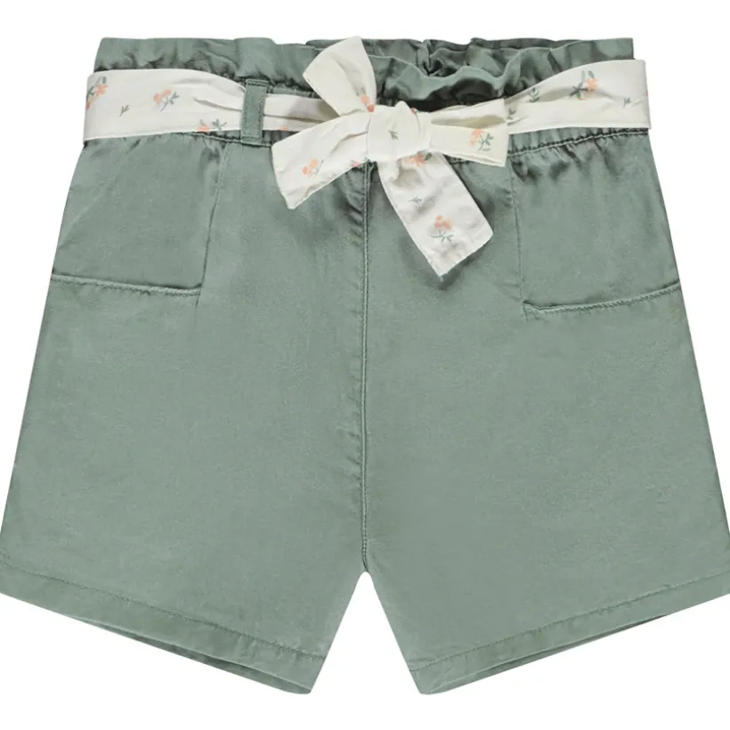 Short en toile avec ceinture à nouer pour bébé fille