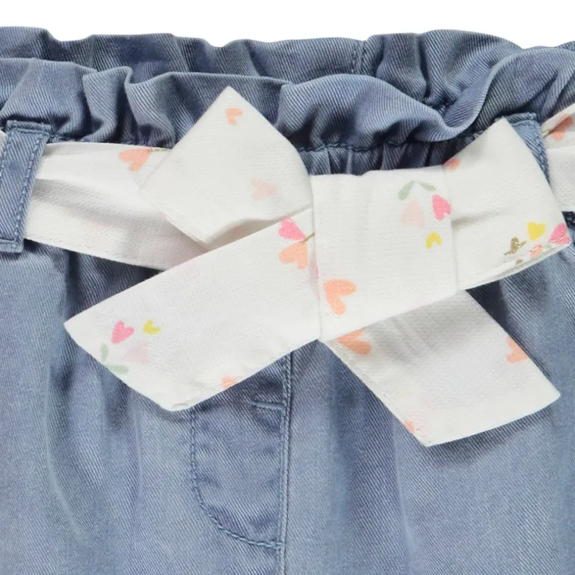 Short en toile avec ceinture à nouer pour bébé fille