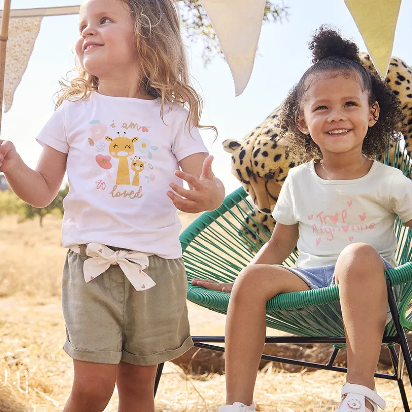 Short en toile avec ceinture à nouer pour bébé fille