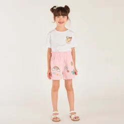 Short en toile à rayures brodées Bilie Boo pour fille