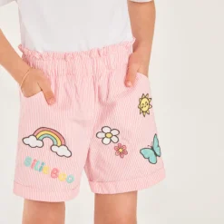 Short en toile à rayures brodées Bilie Boo pour fille