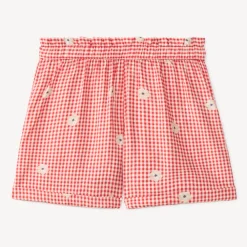 Short fille motif vichy avec fleurs brodées