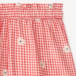 Short fille motif vichy avec fleurs brodées