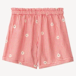 Short fille motif vichy avec fleurs brodées