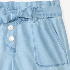 Short paperbag en jean avec ceinture à nouer pour fille