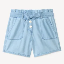 Short paperbag en jean avec ceinture à nouer pour fille