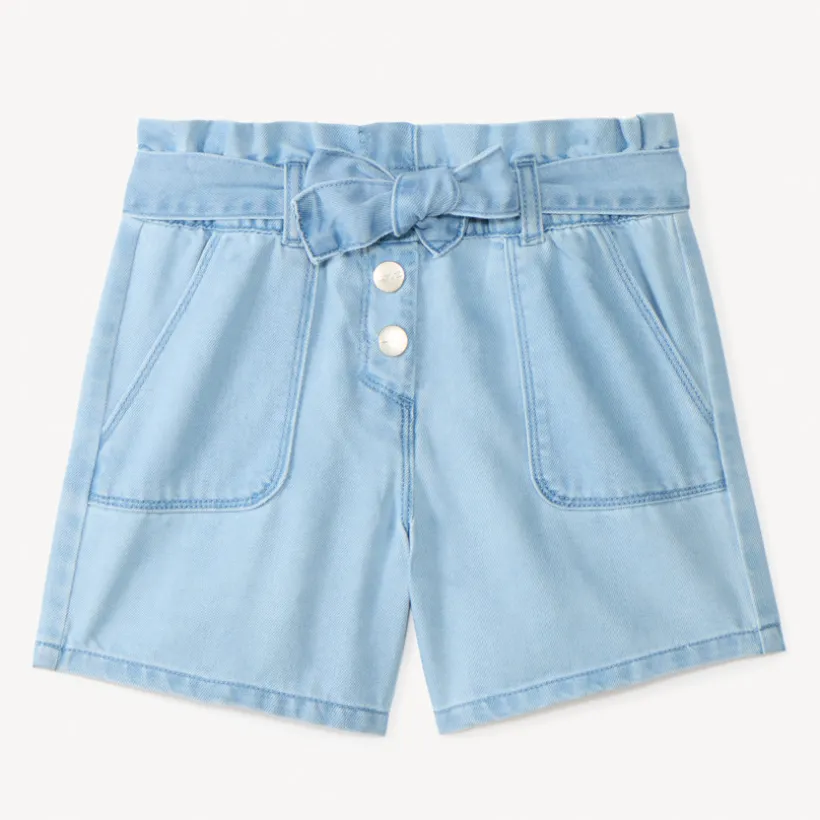 Short paperbag en jean avec ceinture à nouer pour fille