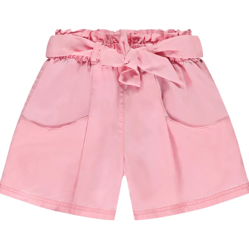Short taille haute en twill avec ceinture à nouer pour fille