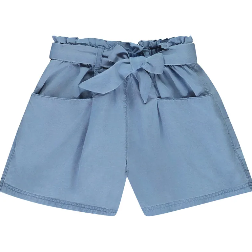 Short taille haute en twill avec ceinture à nouer pour fille