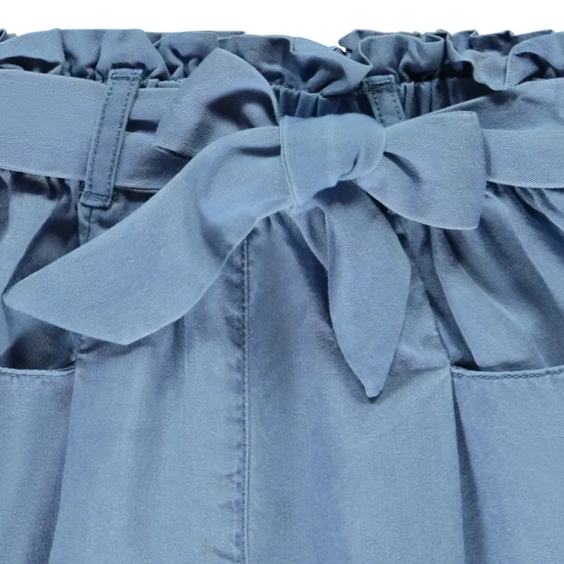 Short taille haute en twill avec ceinture à nouer pour fille