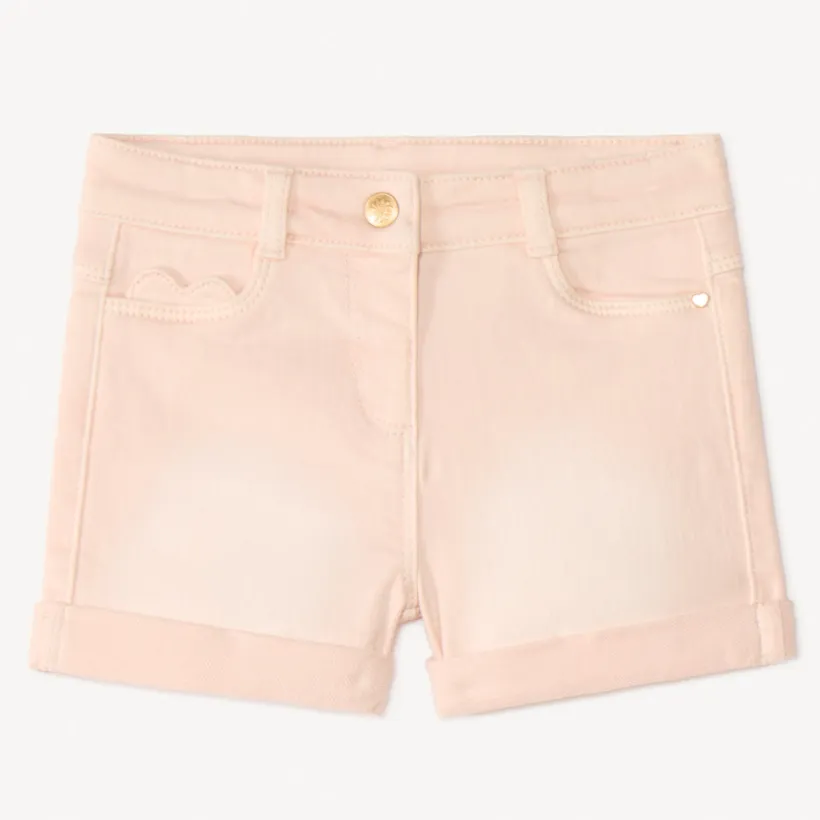 Short uni effet denim avec poche cœur pour bébé fille