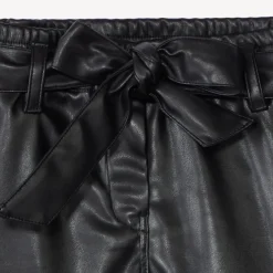 Short uni en similicuir avec ceinture à nouer pour fille