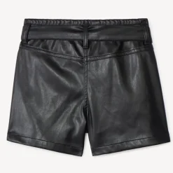 Short uni en similicuir avec ceinture à nouer pour fille