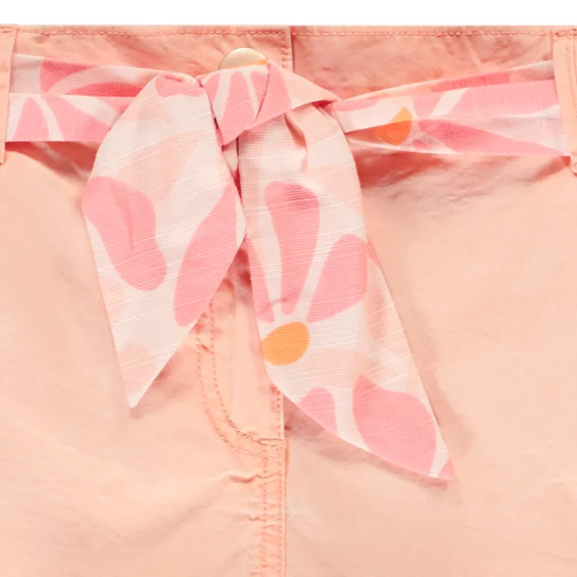 Short uni en toile avec poches cargo + ceinture à nouer pour fille