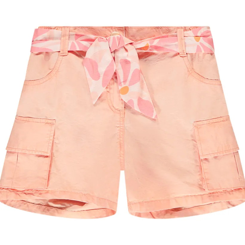 Short uni en toile avec poches cargo + ceinture à nouer pour fille