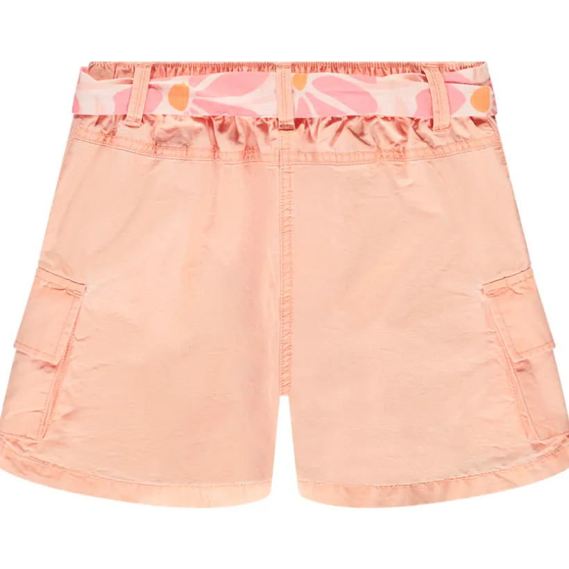 Short uni en toile avec poches cargo + ceinture à nouer pour fille