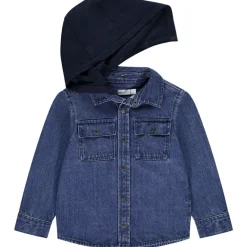 Surchemise en denim brodé et capuche amovible pour garçon