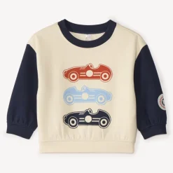 Sweat bébé garçon oversize bicolore à imprimé voitures de course