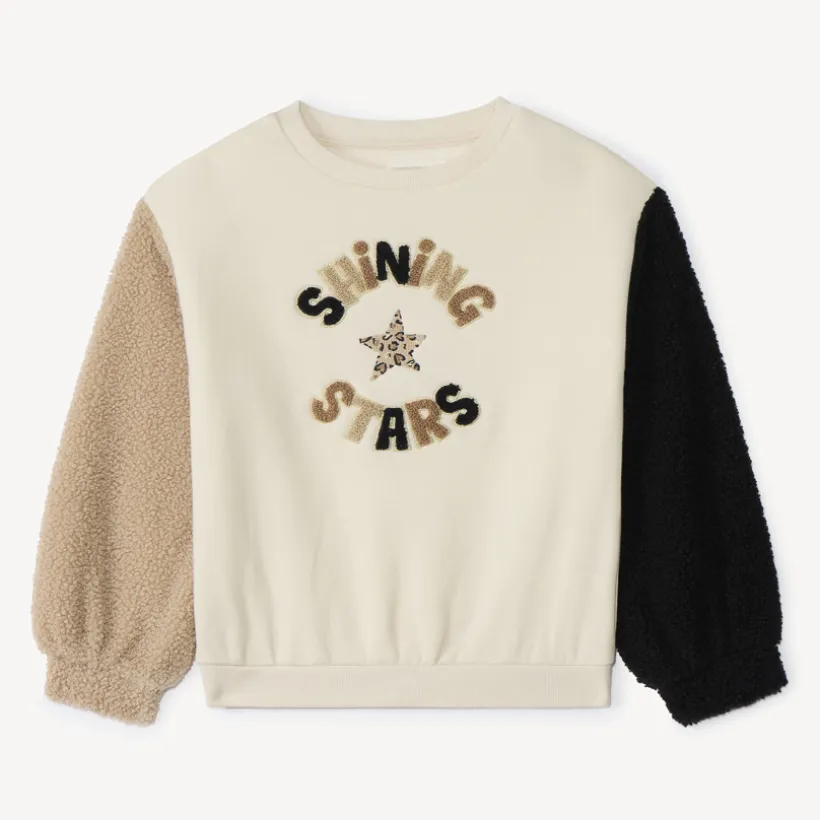 Sweat bi-matière semi-oversize avec broderies pour fille