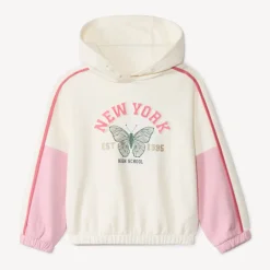 Sweat à capuche effet color block motif papillon pour fille