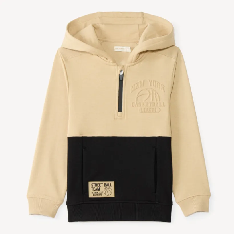 Sweat à capuche garçon col zippé bicolore