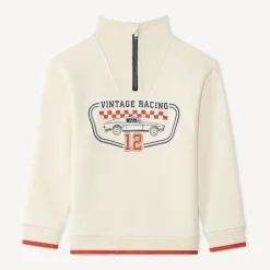 Sweat col zippé garçon motif vintage racing