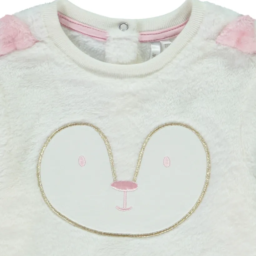 Sweat en sherpa avec broderie et oreilles ludiques pour bébé fille