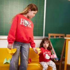Sweat fille oversize en molleton broderie Hello Kitty