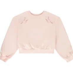 Sweat french terry court uni avec broderie anglaise pour fille