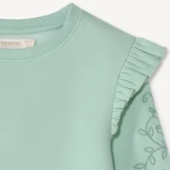 Sweat molleton brodé et volanté pour fille