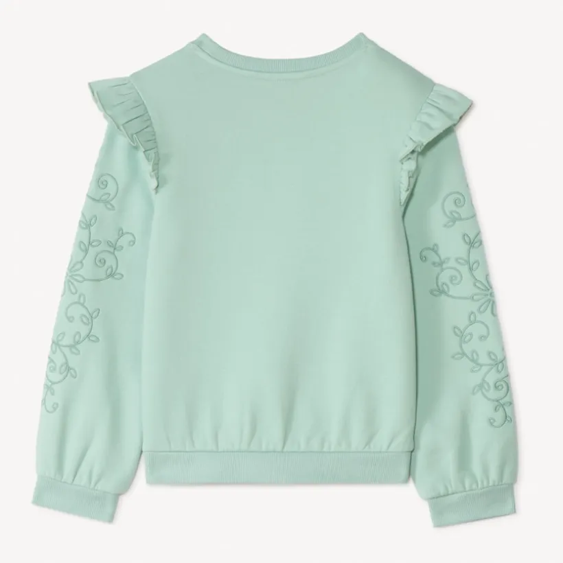 Sweat molleton brodé et volanté pour fille