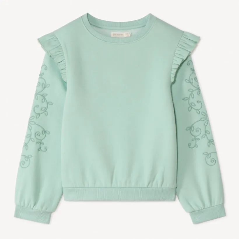 Sweat molleton brodé et volanté pour fille