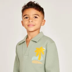 Sweat molleton effet cloqué à col polo pour garçon