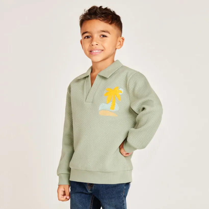 Sweat molleton effet cloqué à col polo pour garçon
