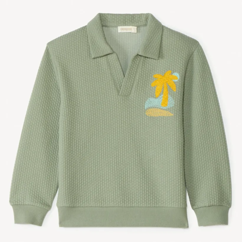 Sweat molleton effet cloqué à col polo pour garçon