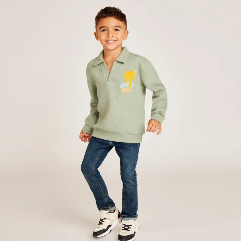 Sweat molleton effet cloqué à col polo pour garçon